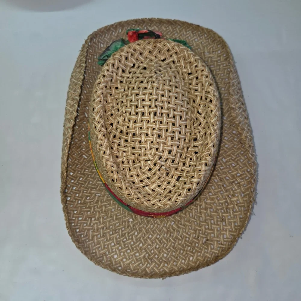 Imperial Headwear Straw Sun Hat Women OS Tan Floral Kiahuna Golf Club Cowboy Bow